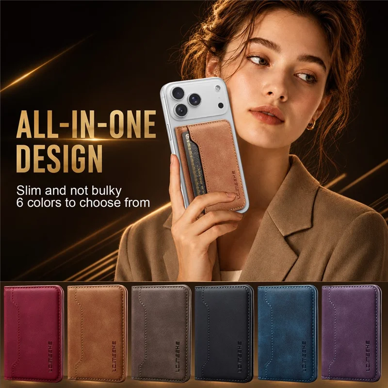 LCIMEEKE L7 Magnetic Phone Wallet RFID Blocking Leather Card Holder Detachable Hands-Free Stand - Brown