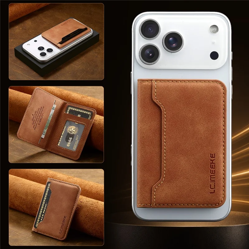 LCIMEEKE L7 Magnetic Phone Wallet RFID Blocking Leather Card Holder Detachable Hands-Free Stand - Brown