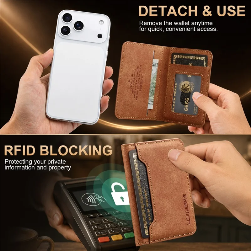 LCIMEEKE L7 Magnetic Phone Wallet RFID Blocking Leather Card Holder Detachable Hands-Free Stand - Brown