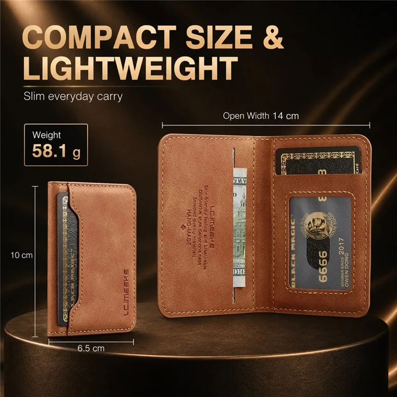 LCIMEEKE L7 Magnetic Phone Wallet RFID Blocking Leather Card Holder Detachable Hands-Free Stand - Brown