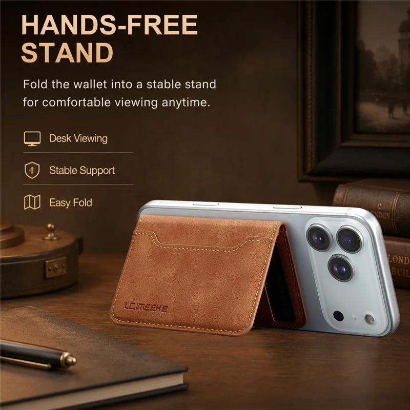 LCIMEEKE L7 Magnetic Phone Wallet RFID Blocking Leather Card Holder Detachable Hands-Free Stand - Brown