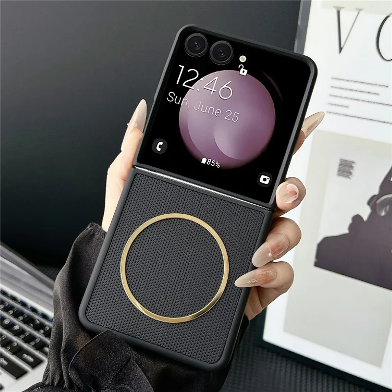 For Samsung Galaxy Z Flip8 Magnetic Case Diamond Pattern PC + TPU 2 in 1 Phone Cover - Black