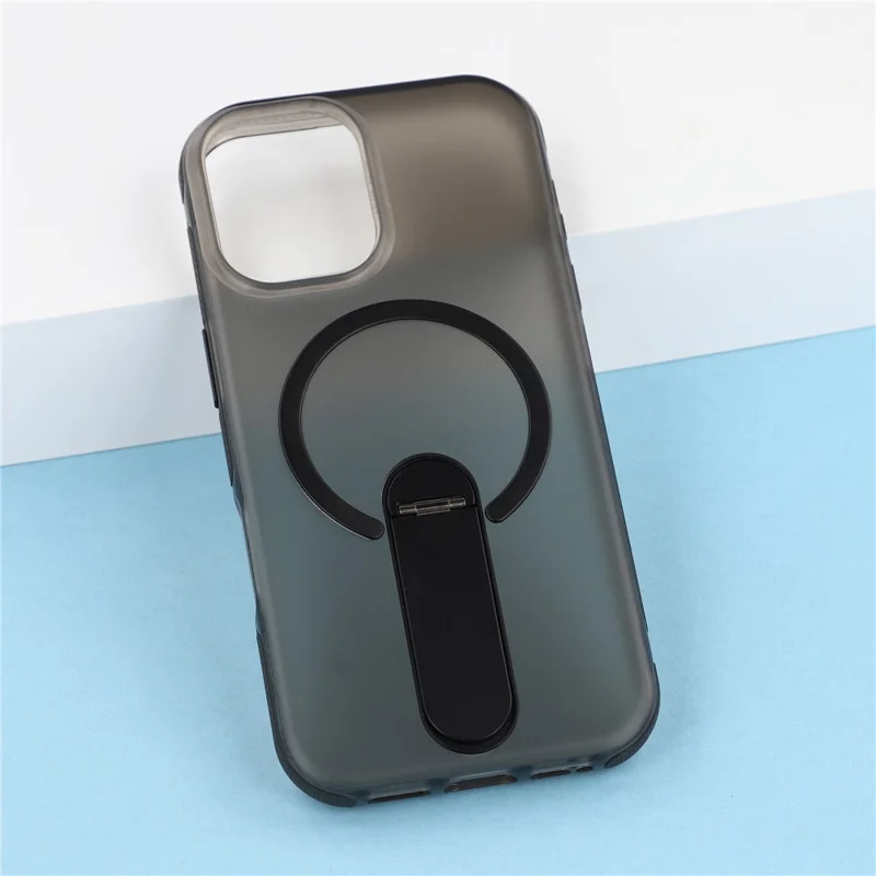 Für iPhone 16 Magnetische Hülle Mit Klappständer PC + TPU Stoßfest Rutschfeste Handyhülle - Schwarz