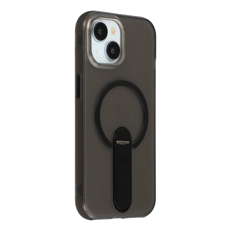 For iPhone 14  /  13 Magnetic Case Foldable Kickstand PC + TPU Shockproof Anti-Slip Phone Cover - Black