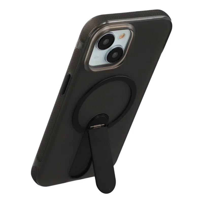 For iPhone 14  /  13 Magnetic Case Foldable Kickstand PC + TPU Shockproof Anti-Slip Phone Cover - Black