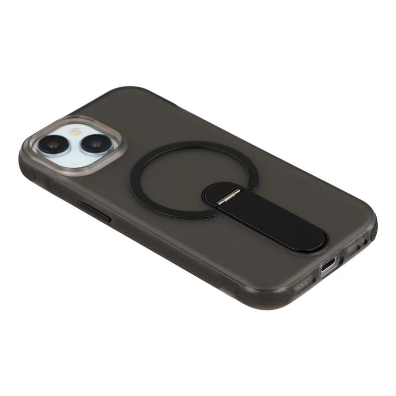 For iPhone 14  /  13 Magnetic Case Foldable Kickstand PC + TPU Shockproof Anti-Slip Phone Cover - Black