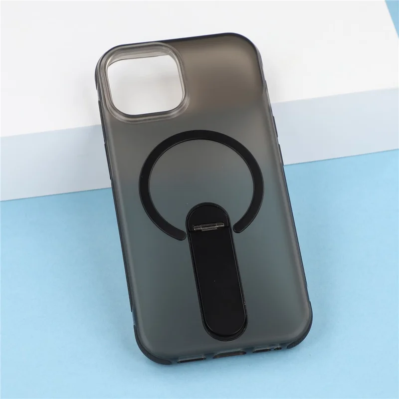 For iPhone 14  /  13 Magnetic Case Foldable Kickstand PC + TPU Shockproof Anti-Slip Phone Cover - Black
