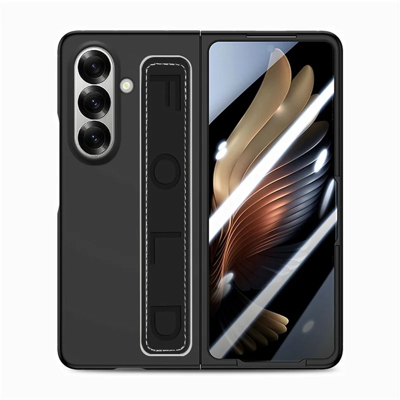 For Samsung Galaxy Z Fold8 Ultra Case Wristband PC Phone Cover with Tempered Glass Screen Protector - Black
