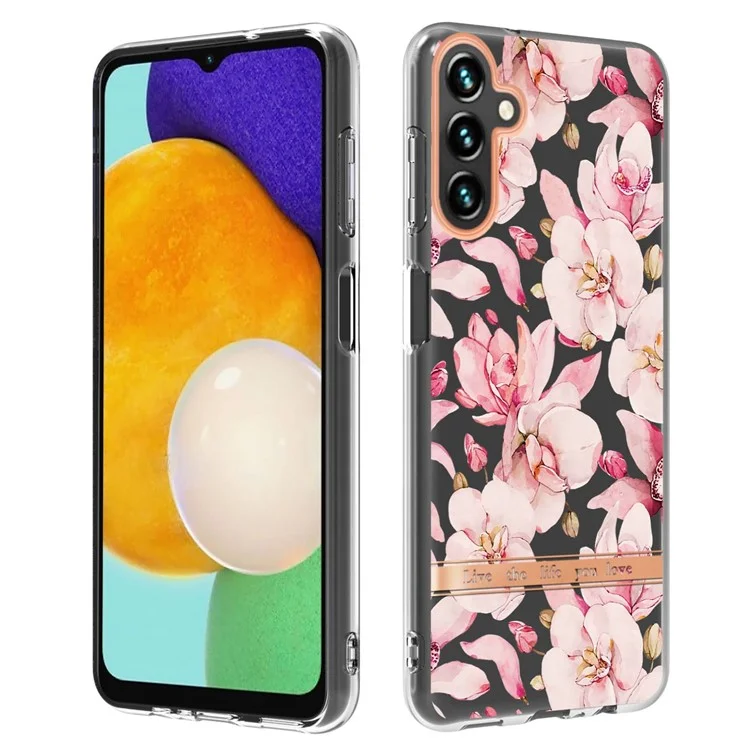 YB IMD-8 Series per Samsung Galaxy A14 5G / A14 4G Flower Pattern IMD IML Phone Case Soft TPU Cover - HC005 Pink Gardenia