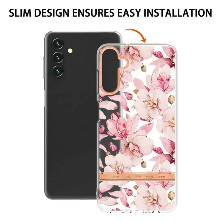 YB IMD-8 Series per Samsung Galaxy A14 5G / A14 4G Flower Pattern IMD IML Phone Case Soft TPU Cover - HC005 Pink Gardenia