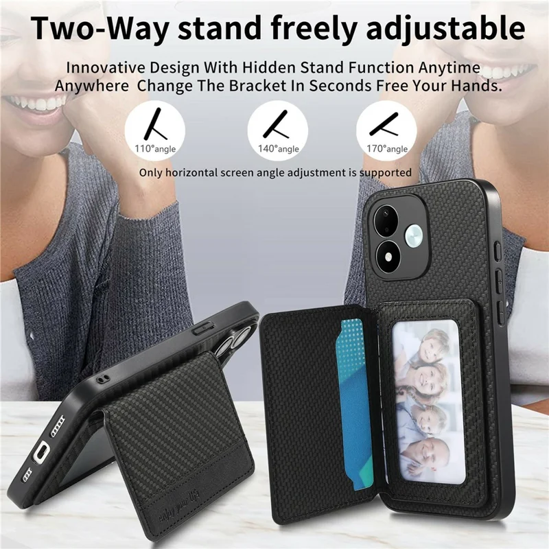 For Xiaomi Redmi Note 17 4G (Global) / Note 17 5G (Global) / Note 17 (India / China) 5G Case RFID Blocking Carbon Fiber Leather Phone Back Cover with Card Holder - Black