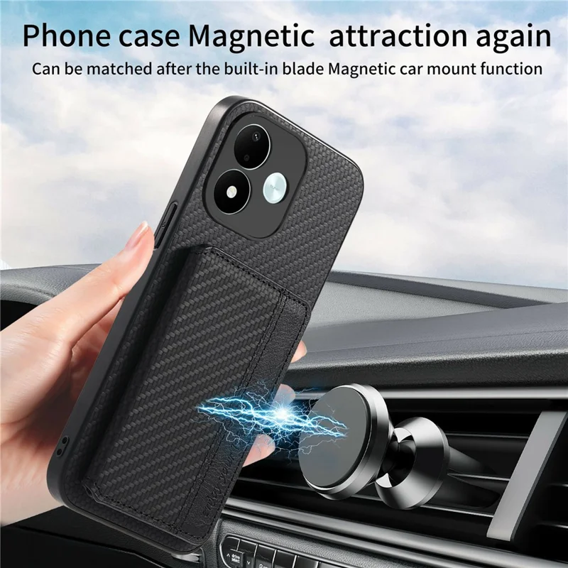 For Xiaomi Redmi Note 17 4G (Global) / Note 17 5G (Global) / Note 17 (India / China) 5G Case RFID Blocking Carbon Fiber Leather Phone Back Cover with Card Holder - Black