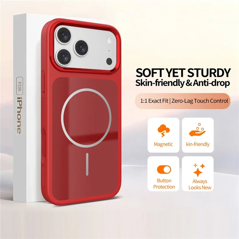 For iPhone 18 Pro / 17 Pro Magnetic Case PC + TPU Shockproof Anti-Scratch Phone Cover with Metal Lens Frame - Red