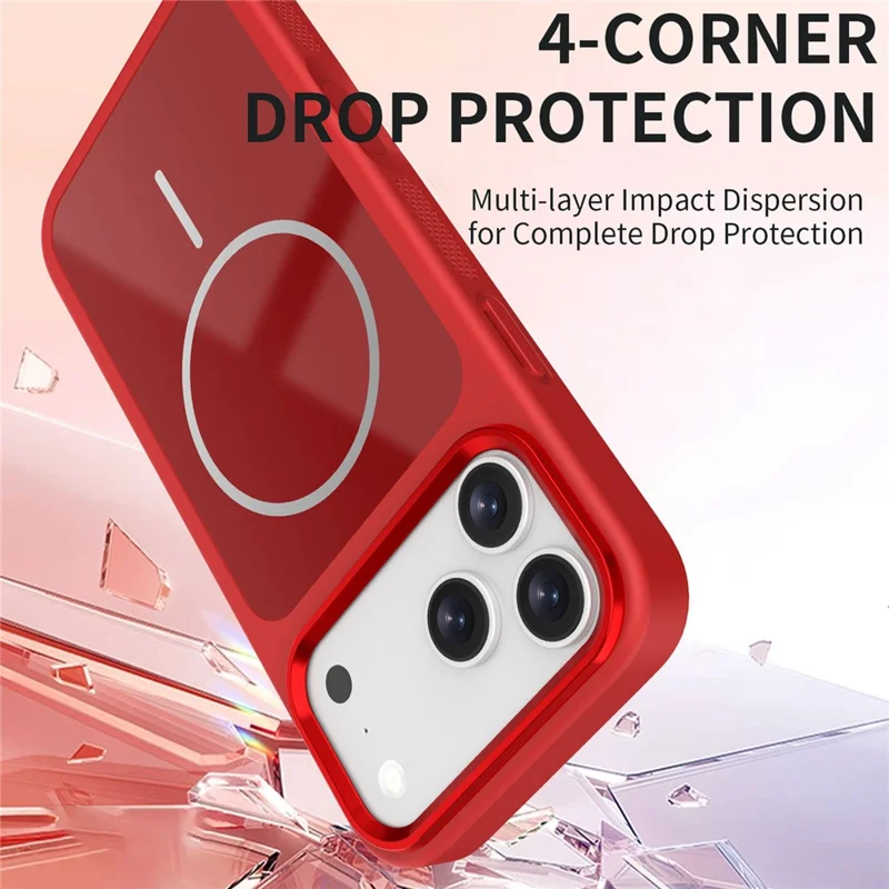 For iPhone 18 Pro / 17 Pro Magnetic Case PC + TPU Shockproof Anti-Scratch Phone Cover with Metal Lens Frame - Red