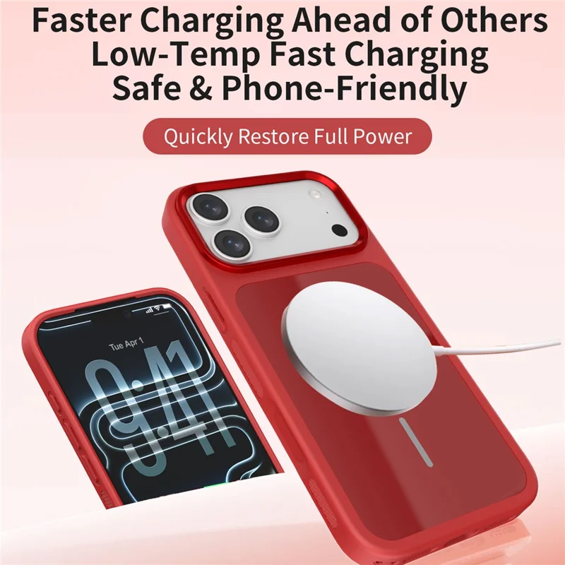 For iPhone 18 Pro / 17 Pro Magnetic Case PC + TPU Shockproof Anti-Scratch Phone Cover with Metal Lens Frame - Red