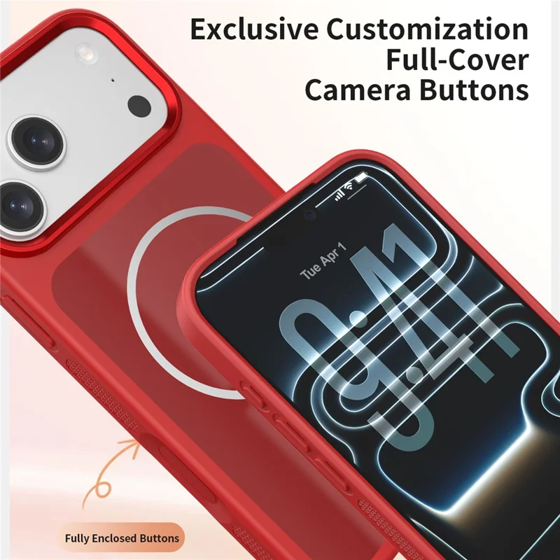 For iPhone 18 Pro / 17 Pro Magnetic Case PC + TPU Shockproof Anti-Scratch Phone Cover with Metal Lens Frame - Red