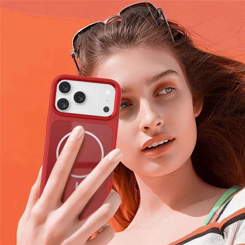 For iPhone 18 Pro / 17 Pro Magnetic Case PC + TPU Shockproof Anti-Scratch Phone Cover with Metal Lens Frame - Red