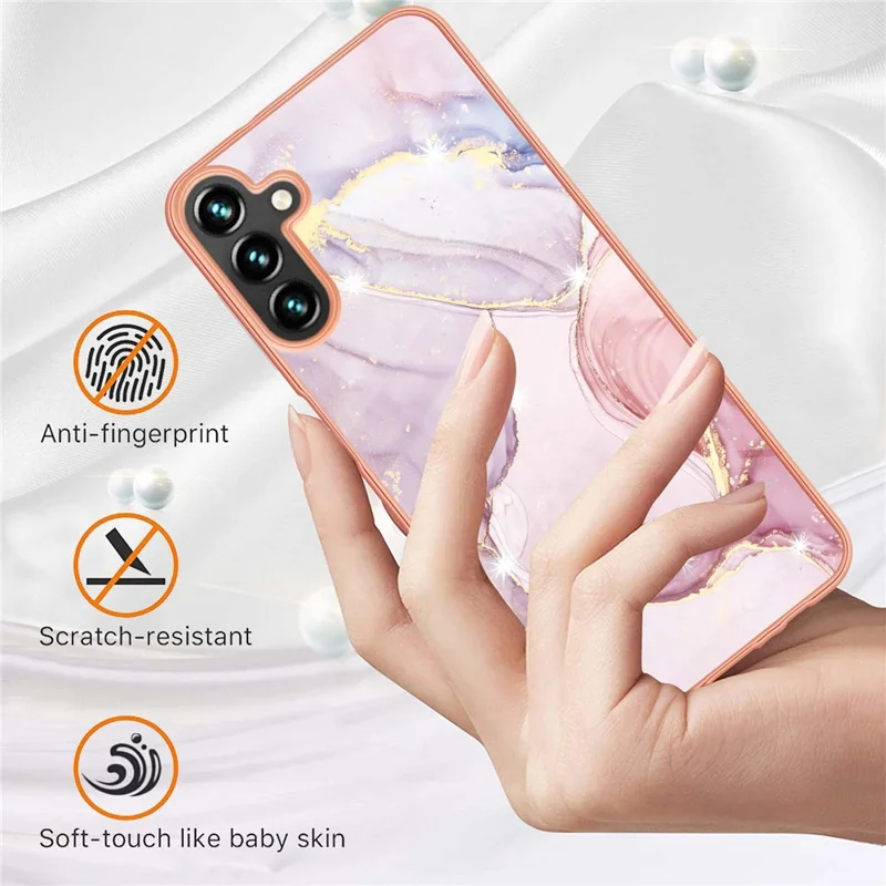 For Samsung Galaxy A14 5G / A14 4G TPU Case with IMD Marble Pattern Electroplated Back Cover - Rose Gold 005