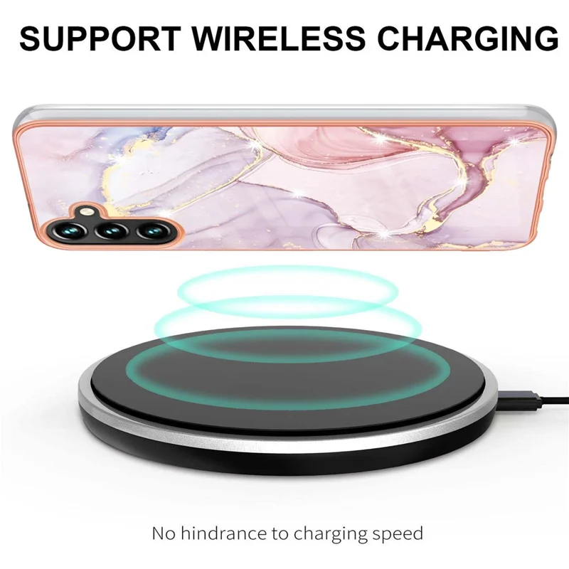 For Samsung Galaxy A14 5G / A14 4G TPU Case with IMD Marble Pattern Electroplated Back Cover - Rose Gold 005