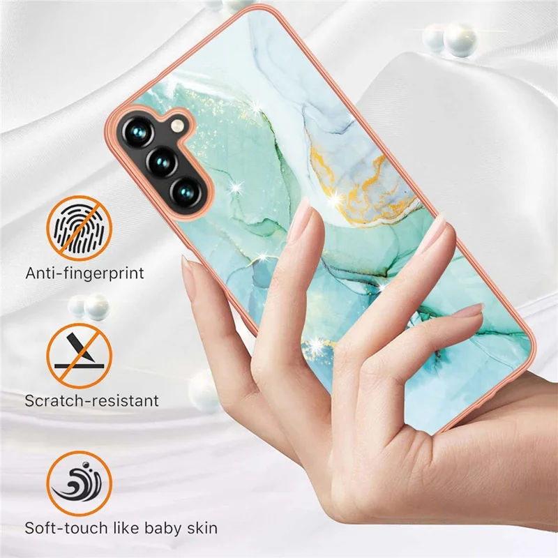 For Samsung Galaxy A14 5G / A14 4G TPU Case with IMD Marble Pattern Electroplated Back Cover - Green 003
