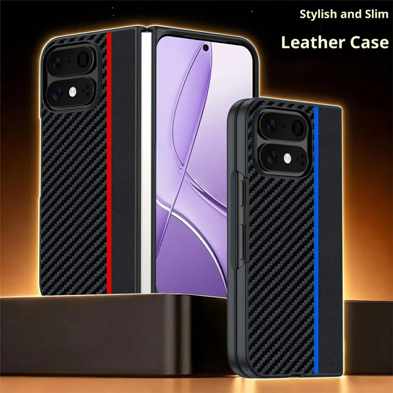 For Google Pixel 11 Pro Fold Case Carbon Fiber Texture Ultra Slim PC Phone Cover - Black + Red