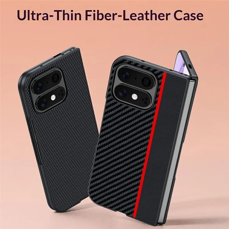 For Google Pixel 11 Pro Fold Case Carbon Fiber Texture Ultra Slim PC Phone Cover - Black + Red