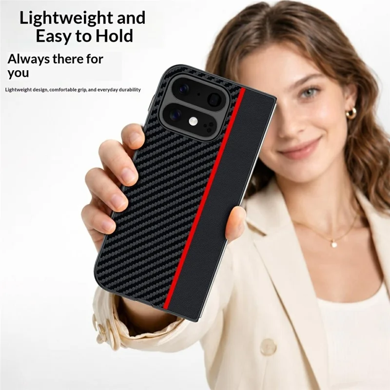 For Google Pixel 11 Pro Fold Case Carbon Fiber Texture Ultra Slim PC Phone Cover - Black + Red