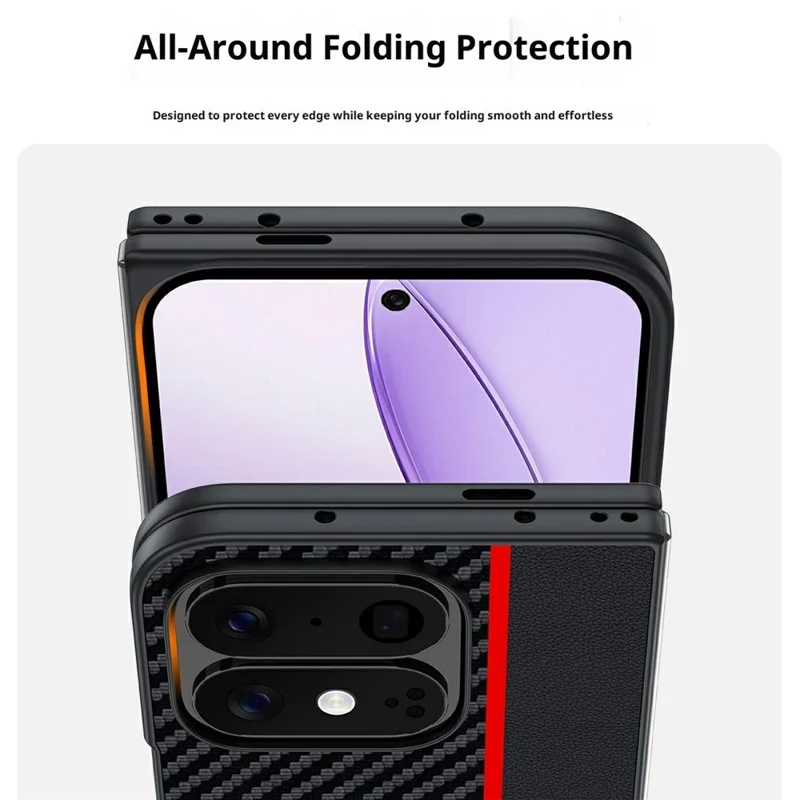 For Google Pixel 11 Pro Fold Case Carbon Fiber Texture Ultra Slim PC Phone Cover - Black + Red