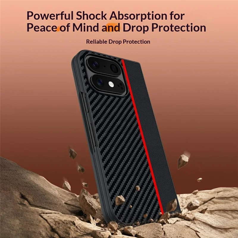 For Google Pixel 11 Pro Fold Case Carbon Fiber Texture Ultra Slim PC Phone Cover - Black + Red