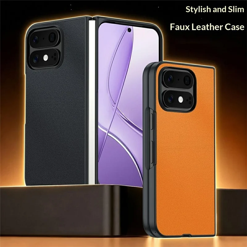 For Google Pixel 11 Pro Fold Case PU Leather Coated PC + TPU Anti-Drop Phone Cover - Orange
