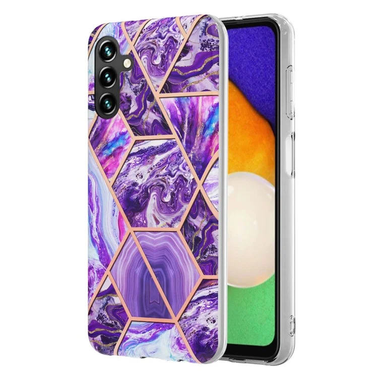 For Samsung Galaxy A14 5G / A14 4G Case Splicing IMD Marble Pattern Electroplated TPU Back Cover - Dark Purple