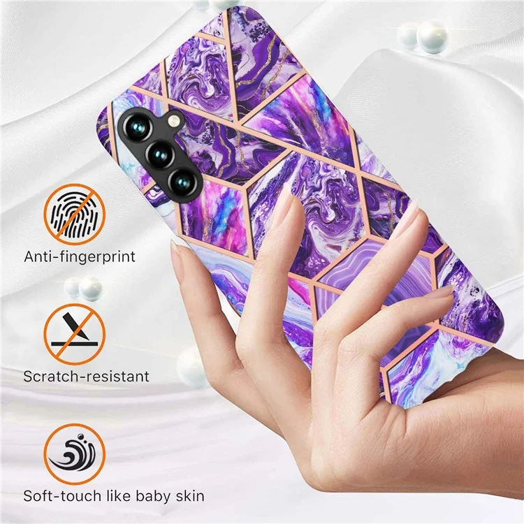 For Samsung Galaxy A14 5G / A14 4G Case Splicing IMD Marble Pattern Electroplated TPU Back Cover - Dark Purple