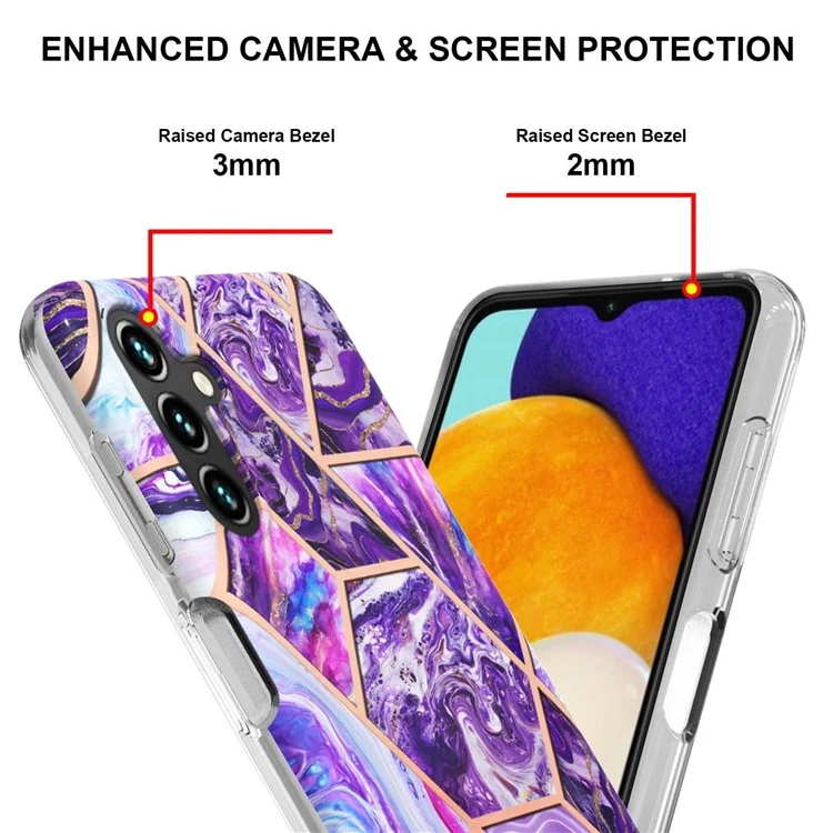 For Samsung Galaxy A14 5G / A14 4G Case Splicing IMD Marble Pattern Electroplated TPU Back Cover - Dark Purple