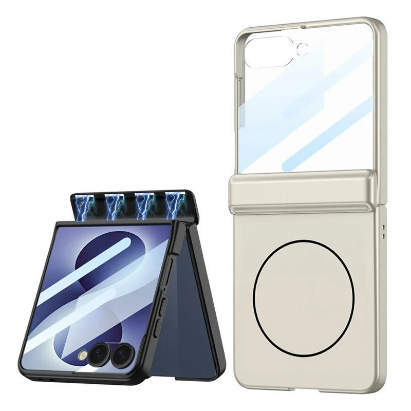 GKK For Samsung Galaxy Z Flip8 Magnetic Case Hinge Protection PC Phone Cover with HD Screen Protector - Titanium Grey