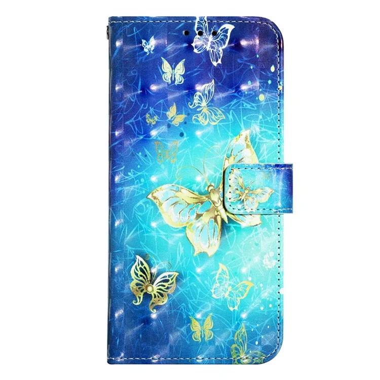 For Samsung Galaxy A14 5G / A14 4G Leather Case 3D Pattern Printing Wallet Stand Mobile Cover with Strap - Golden Butterflies