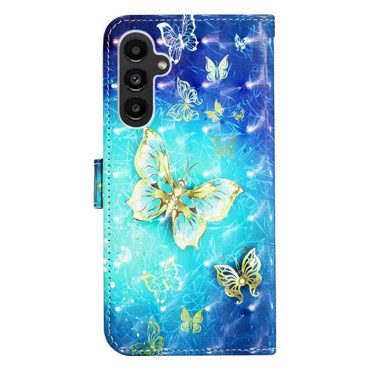 For Samsung Galaxy A14 5G / A14 4G Leather Case 3D Pattern Printing Wallet Stand Mobile Cover with Strap - Golden Butterflies