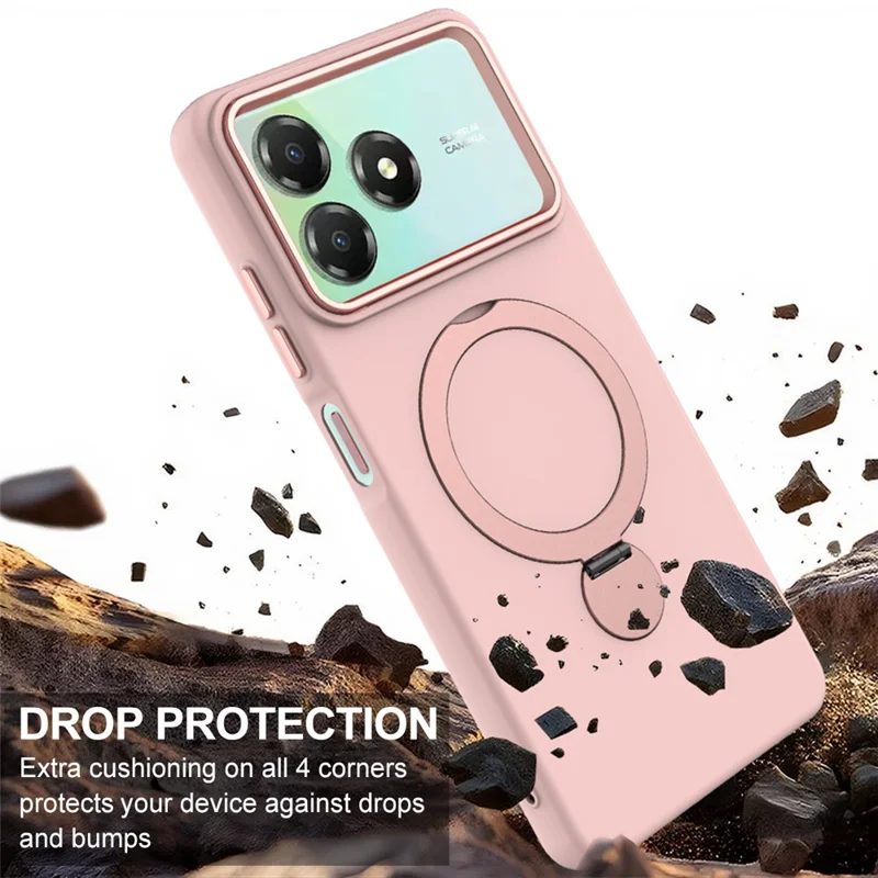 For ZTE Blade A36  /  Blade A56 Pro  /  Blade A76 4G Magnetic Case Rotating Ring Kickstand TPU + PC Back Cover - Pink