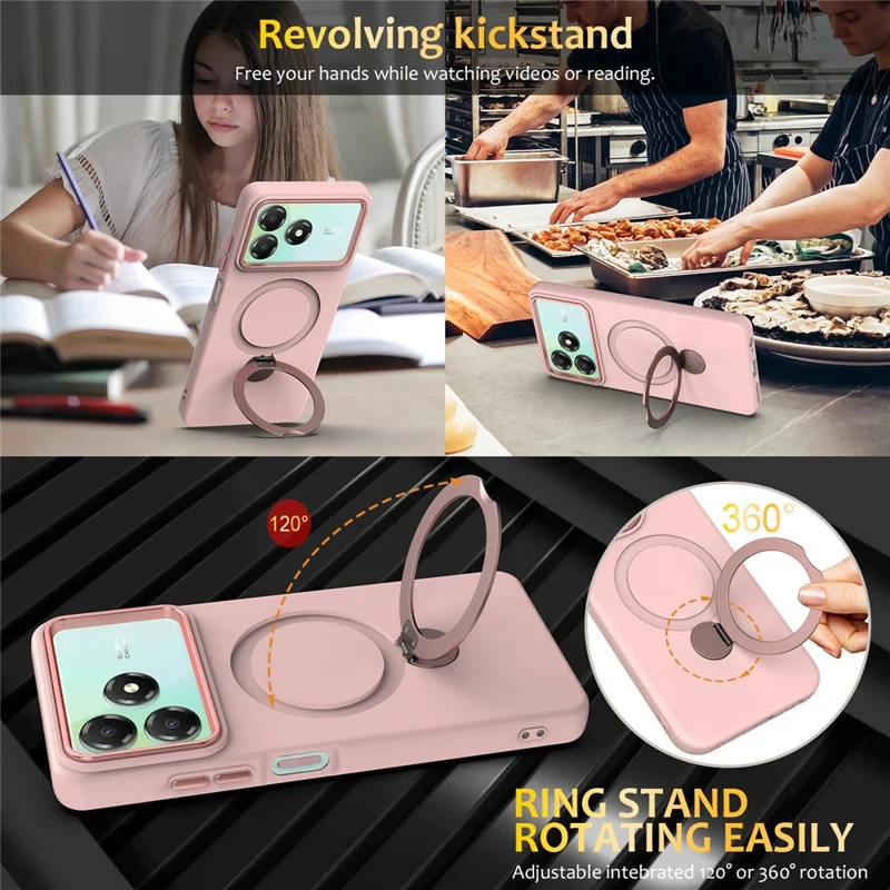 For ZTE Blade A36  /  Blade A56 Pro  /  Blade A76 4G Magnetic Case Rotating Ring Kickstand TPU + PC Back Cover - Pink