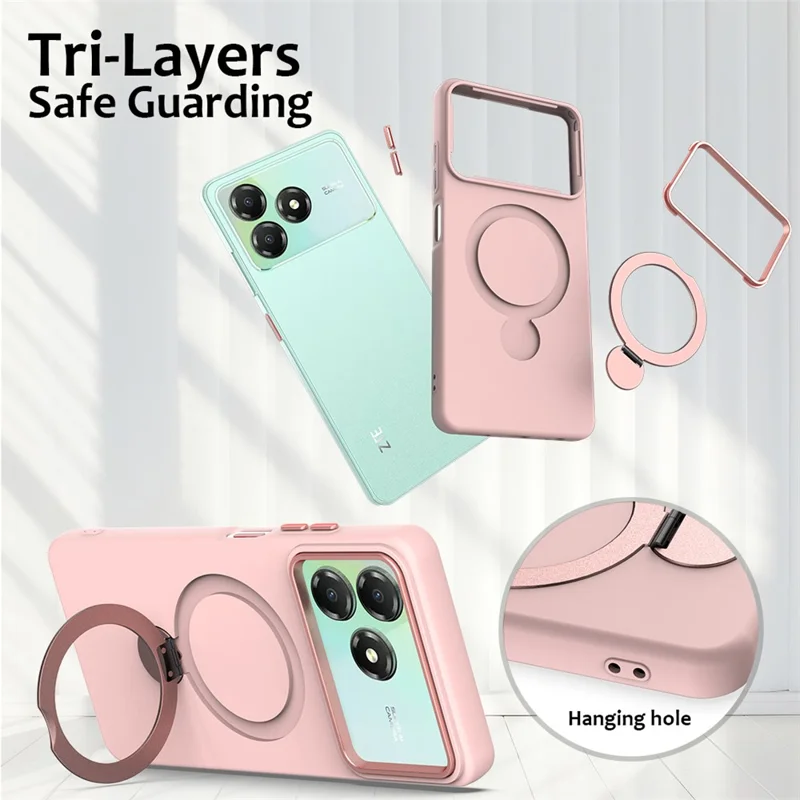 For ZTE Blade A36  /  Blade A56 Pro  /  Blade A76 4G Magnetic Case Rotating Ring Kickstand TPU + PC Back Cover - Pink