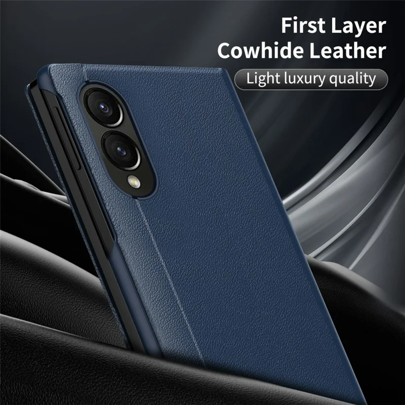 For Samsung Galaxy Z Fold8 Case with Card Holder Smart View Window Leather Phone Cover - Sapphire