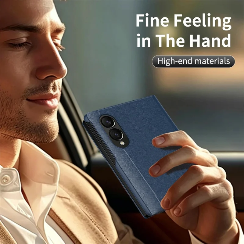 For Samsung Galaxy Z Fold8 Case with Card Holder Smart View Window Leather Phone Cover - Sapphire
