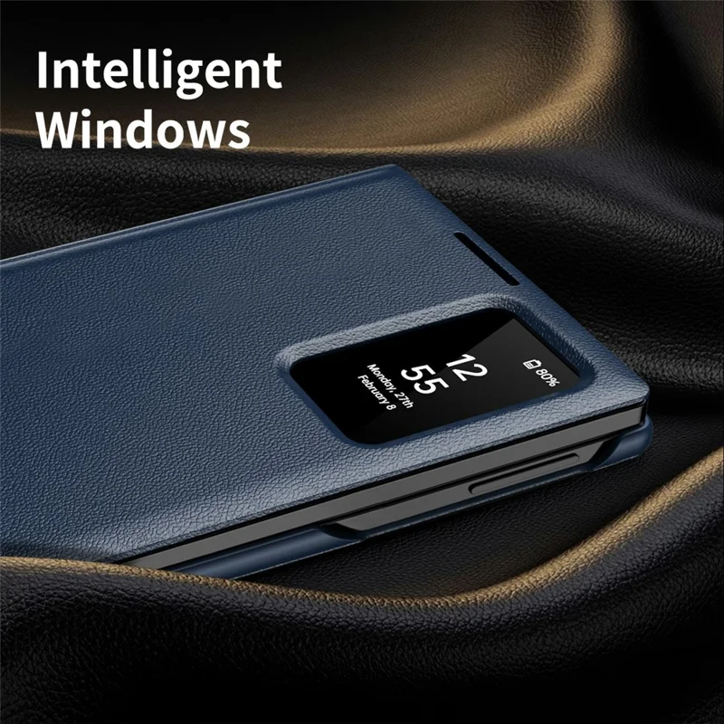 For Samsung Galaxy Z Fold8 Case with Card Holder Smart View Window Leather Phone Cover - Sapphire