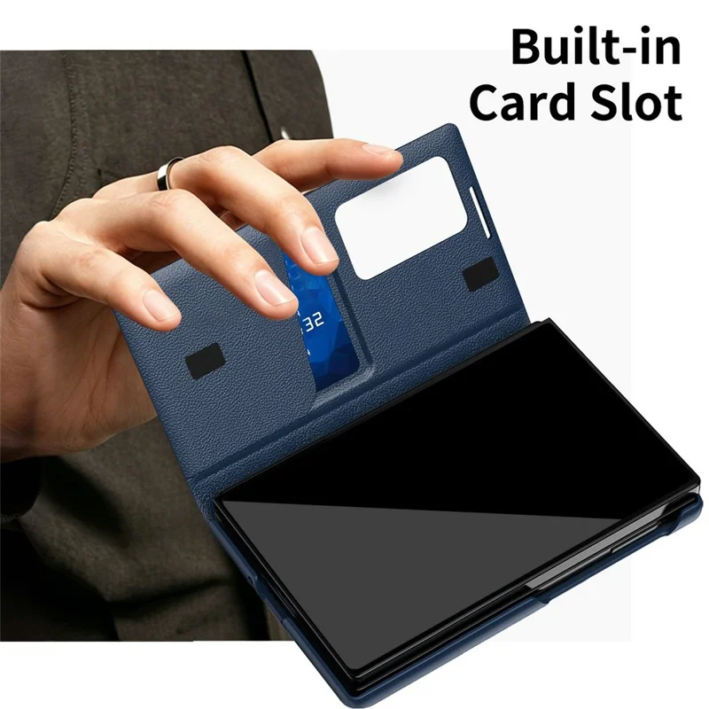 For Samsung Galaxy Z Fold8 Case with Card Holder Smart View Window Leather Phone Cover - Sapphire