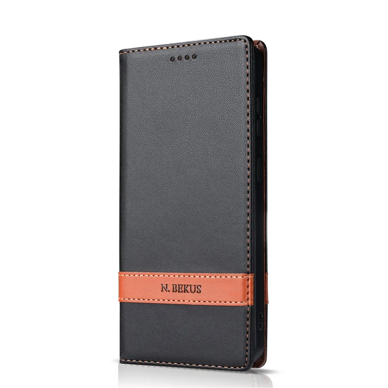 N.BEKUS P5 Series for Google Pixel 10a Leather Case Dual Color Stitching RFID Blocking Wallet Phone Cover - Black