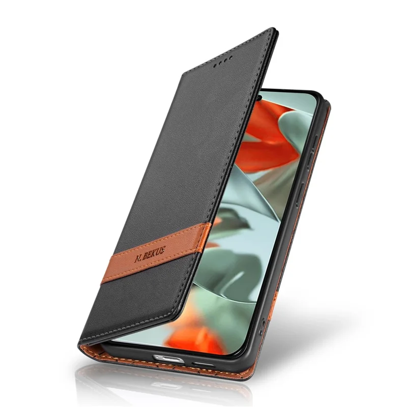 N.BEKUS P5 Series for Google Pixel 10a Leather Case Dual Color Stitching RFID Blocking Wallet Phone Cover - Black