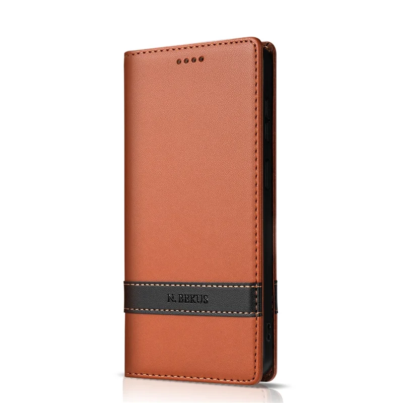 N.BEKUS P5 Series for Google Pixel 10a Leather Case Dual Color Stitching RFID Blocking Wallet Phone Cover - Brown