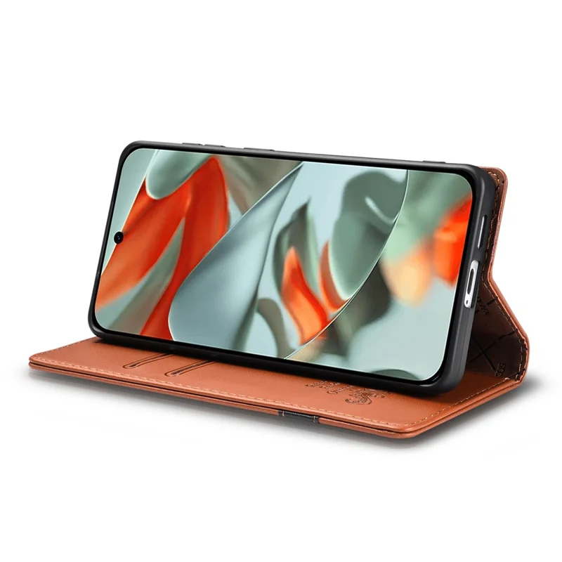 N.BEKUS P5 Series for Google Pixel 10a Leather Case Dual Color Stitching RFID Blocking Wallet Phone Cover - Brown