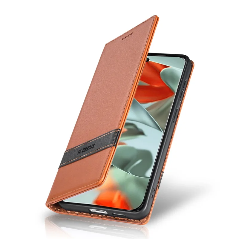 N.BEKUS P5 Series for Google Pixel 10a Leather Case Dual Color Stitching RFID Blocking Wallet Phone Cover - Brown