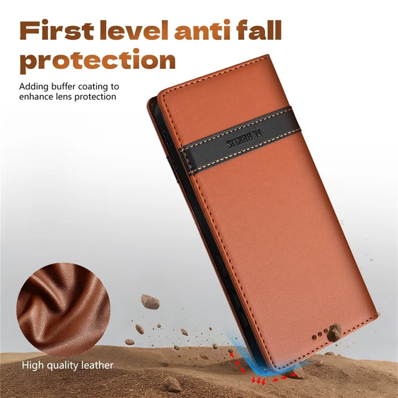 N.BEKUS P5 Series for Google Pixel 10a Leather Case Dual Color Stitching RFID Blocking Wallet Phone Cover - Brown