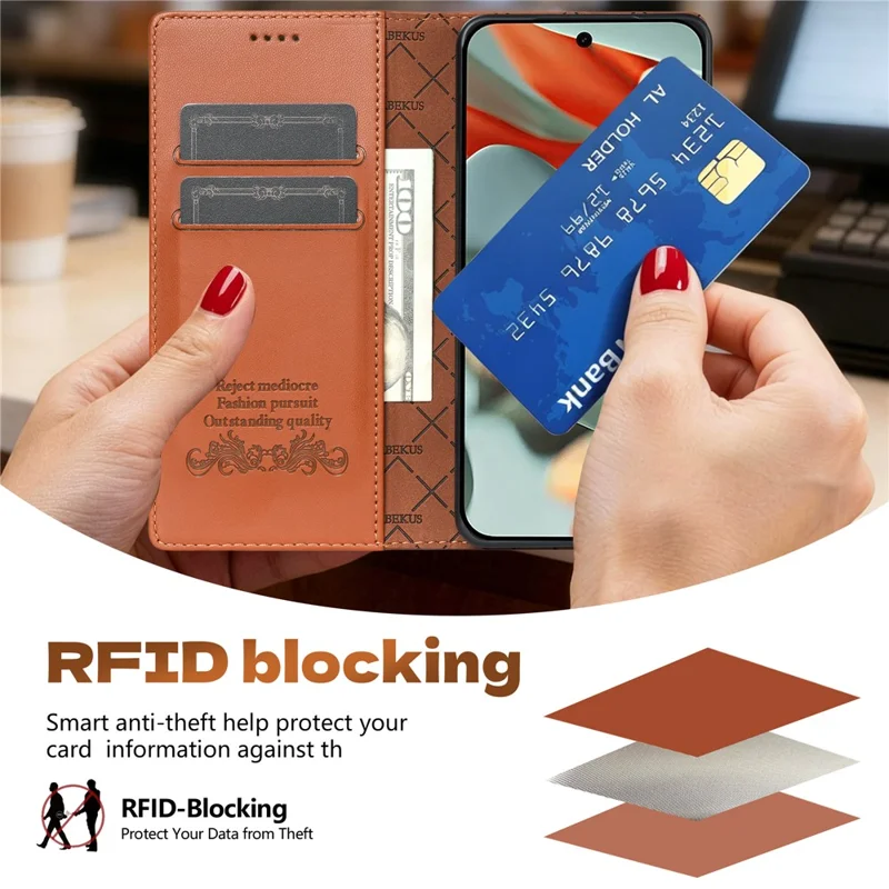N.BEKUS P5 Series for Google Pixel 10a Leather Case Dual Color Stitching RFID Blocking Wallet Phone Cover - Brown